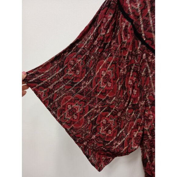 Maurices Womens Blouse Top Size XXL Burgundy Floral Flare Sleeve BOHO Peasant - Picture 3 of 9